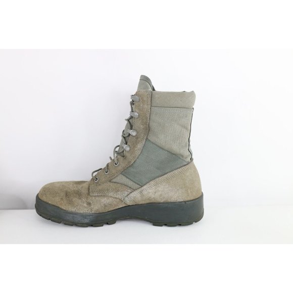 Vintage 90s Streetwear 9.5 Distressed Suede Leather Steel Toe Combat Boots USA